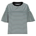 thumbnail image 5 of GigrtiJin Womens Dropped Shoulder Short Bell Sleeve Tops Crew Neck Striped Casual T-Shirt Comfy Versatile Blouse, 5 of 6