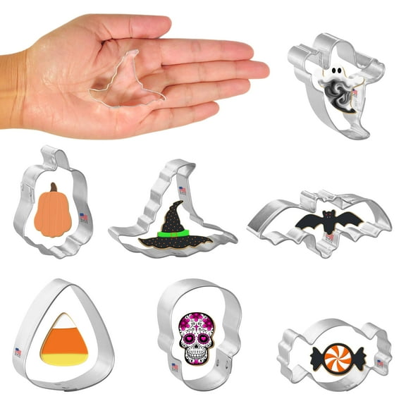 Foose Cookie Cutters Mini Halloween Cookie Cutter 7 Piece Set Ghost 1.5 in, Tin Plated Steel, USA