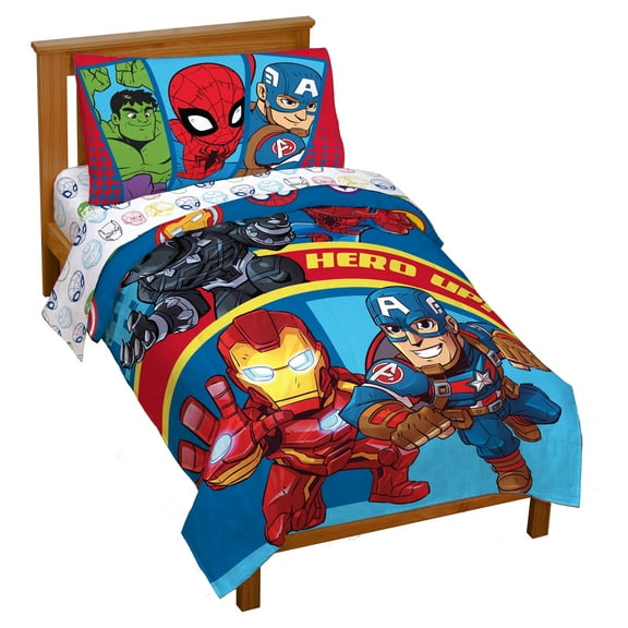 Marvel Super Hero Adventures Double Team 4-Piece Toddler/Crib Kids Bed Set – Bedding for Boys & Girls