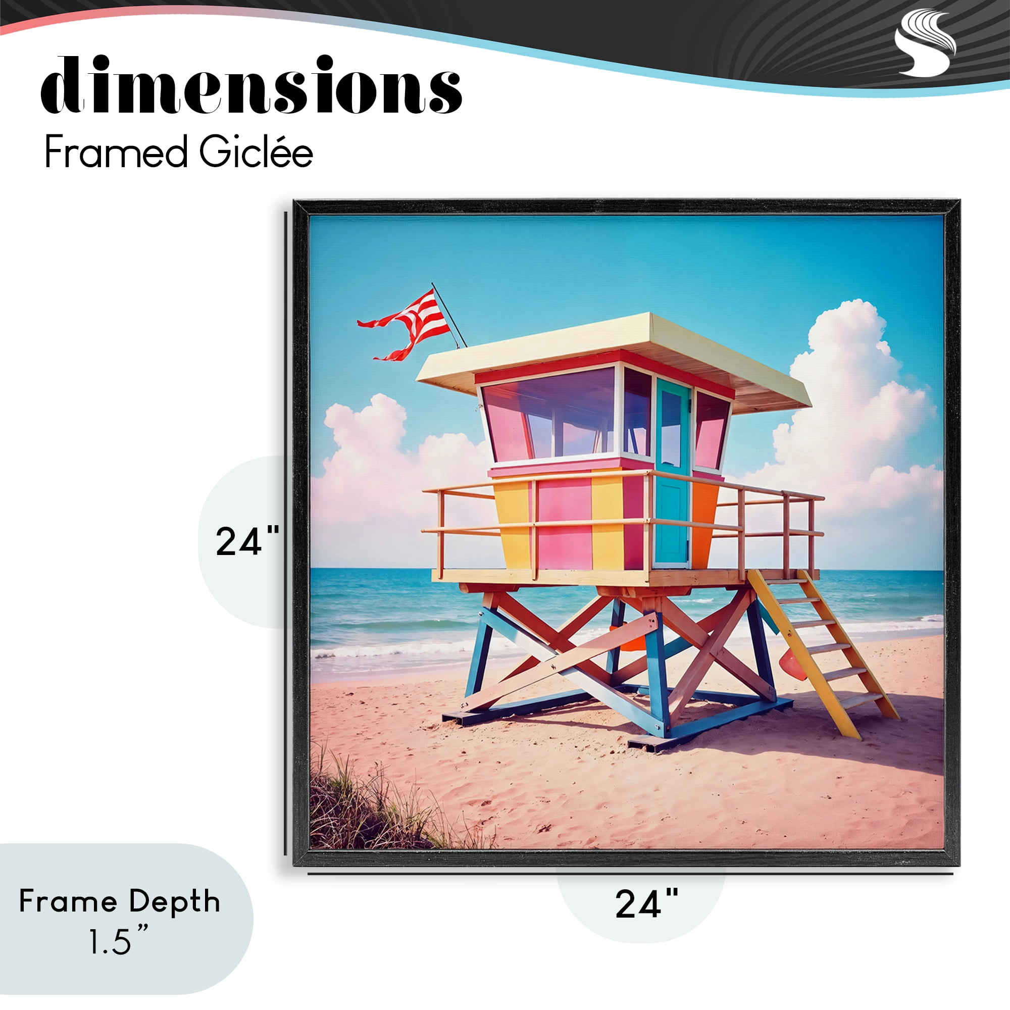 Stupell Industries Colorful Sunny Beach Tower Black Framed Giclee Art, design by Creative Studio