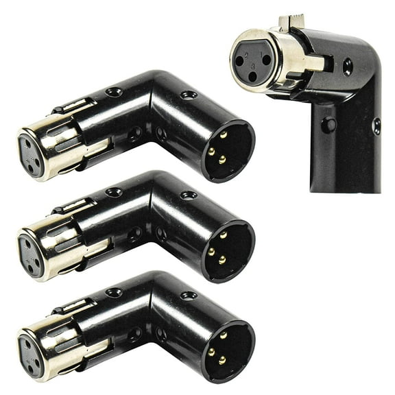 HQRP 4-Pack 3-Pin XLR Angle Adapter Dual Male & Female with 4 Adjustable Angle Positions Right Left and 90 Degree, Compatible with Mixers That Interfere with Other Applications