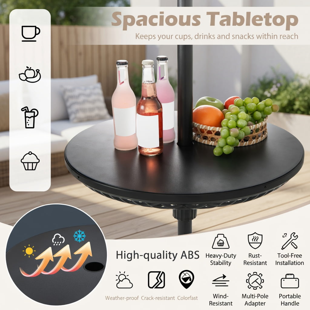 Resenkos Umbrella Base for Patio, Umbrella Stand Outdoor Base,Patio Umbrella Table Tray Adjustable with Umbrella Poles-Black