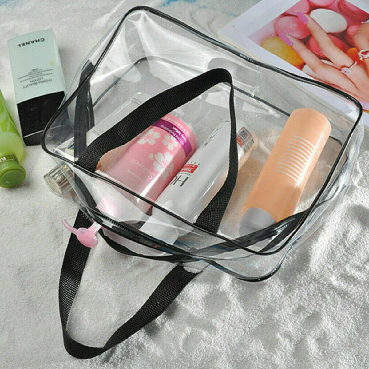 Youweixiong PVC Transparent Travel Toiletry Bag Makeup Bag with Handle  Strap Large Capacity Cosmetic Pouch for Women Men Girl Boy 