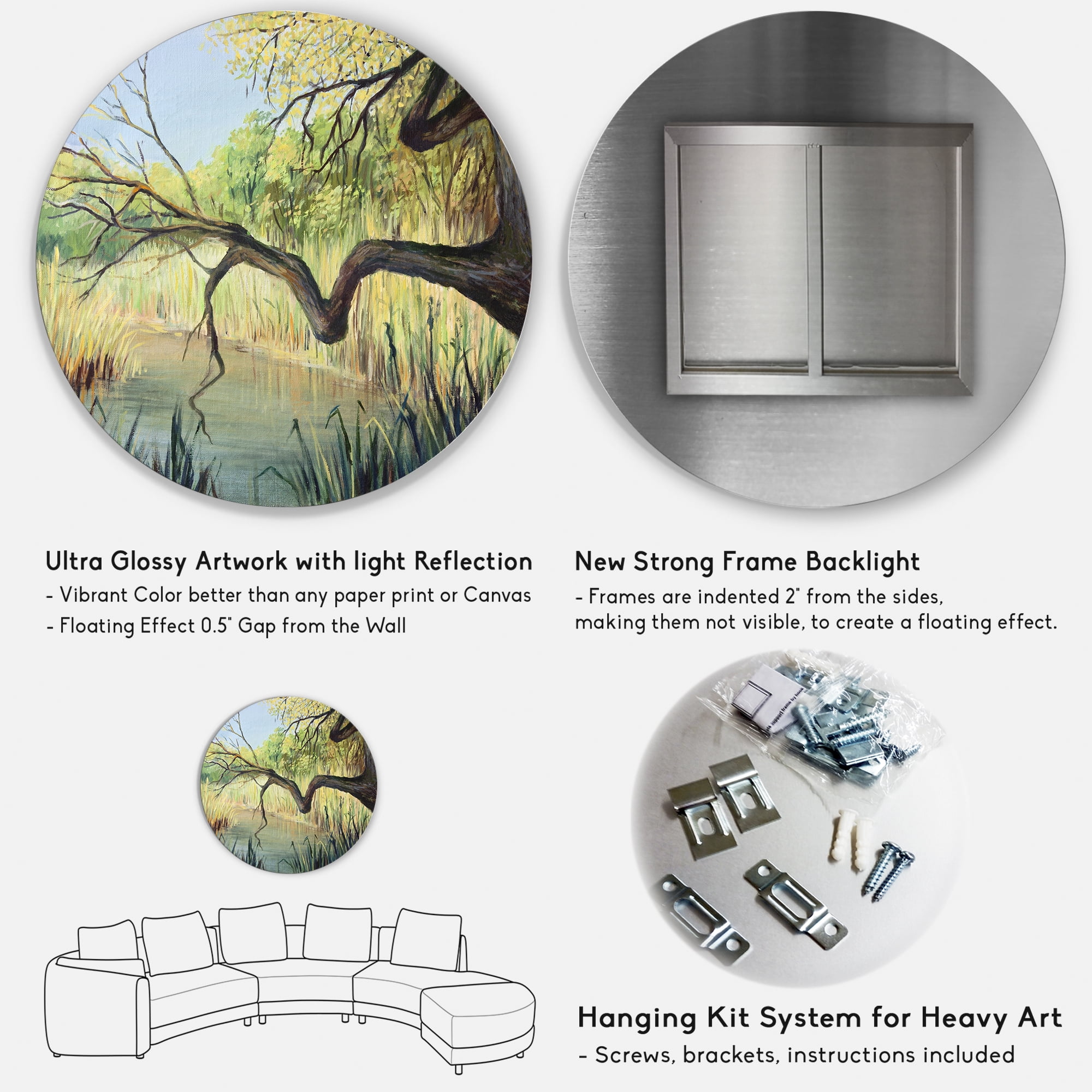 Designart 'The Lake of Silence From The Tree' Lake House Circle Metal Wall Art 11x11 - Disc of 11