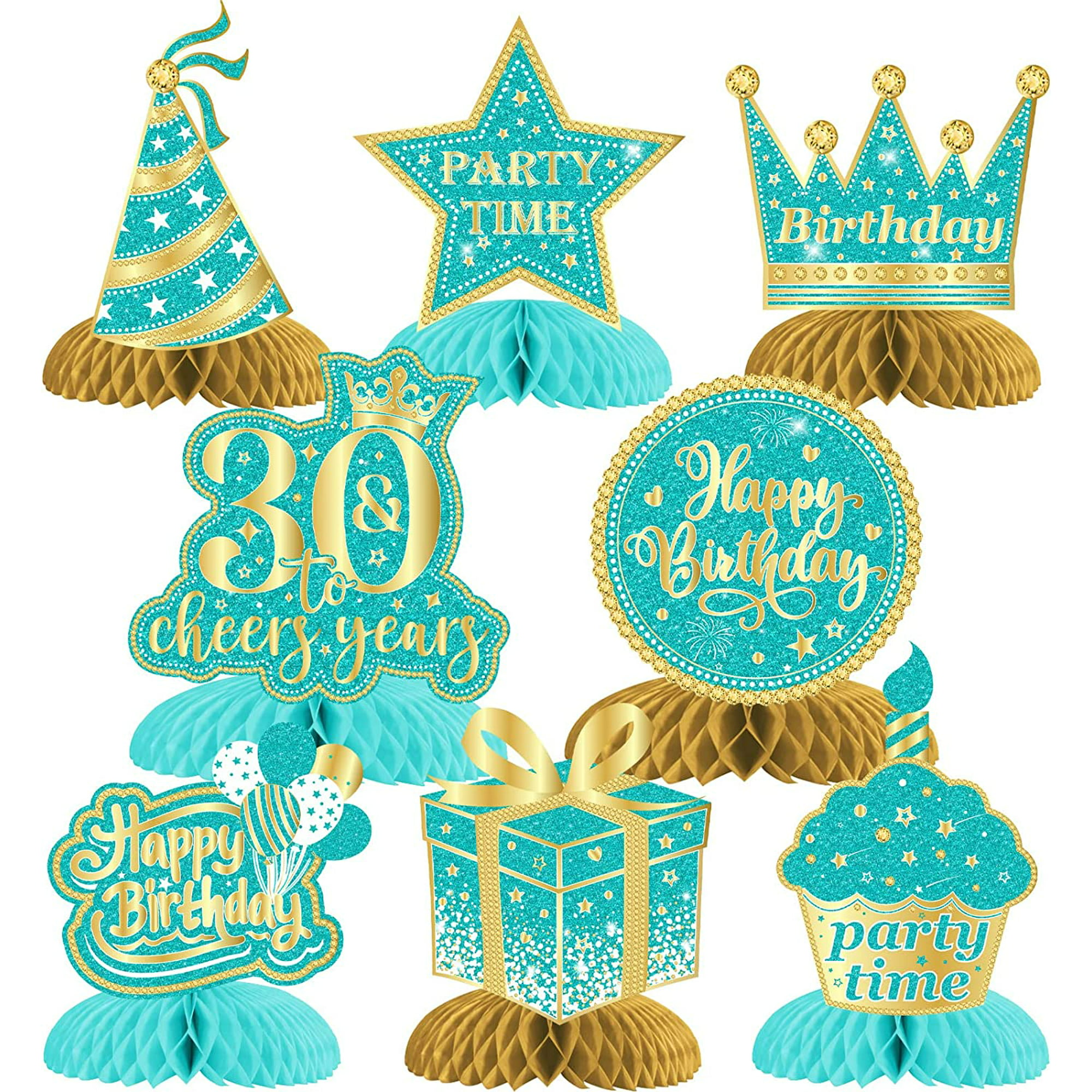 8 Pieces 30th Birthday Decorations for Women Teal, Happy 30th ...