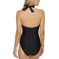 thumbnail image 2 of Tommy Hilfiger Women's Classic V-Neck One Piece Swimsuit, Black Ruched, 4, 2 of 3
