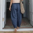 thumbnail image 5 of Lenpel Cotton Linen Cropped Pants for Women High Waist Wide Leg Ankle Trousers Summer Fall Casual Baggy Outfits with Pockets, 5 of 7