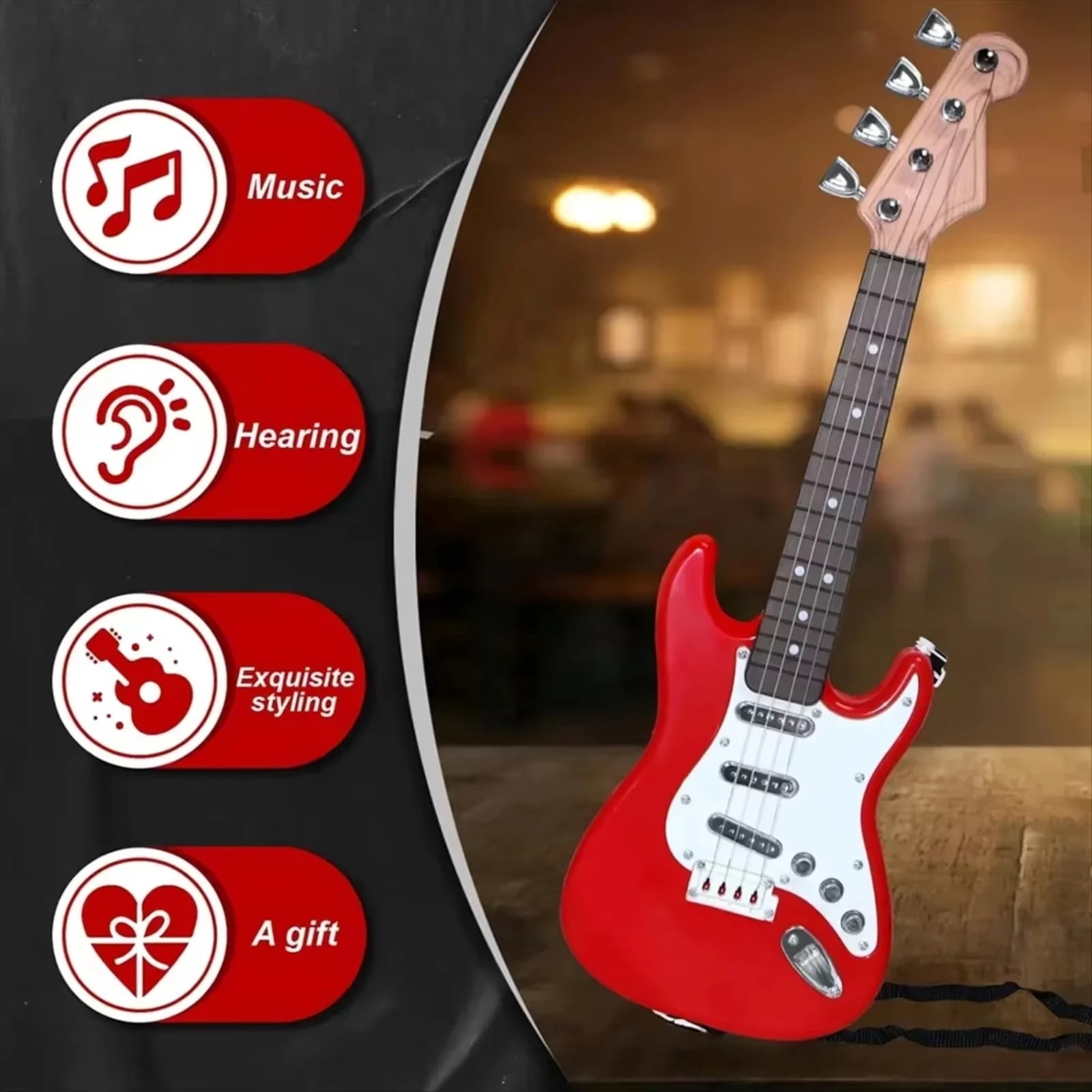 Unbranded 17in Guitar Toy for Kids, 4 Strings Electronic Musical Instrument for Toddlers Ages 3-12, Portable Learning Toy Gift