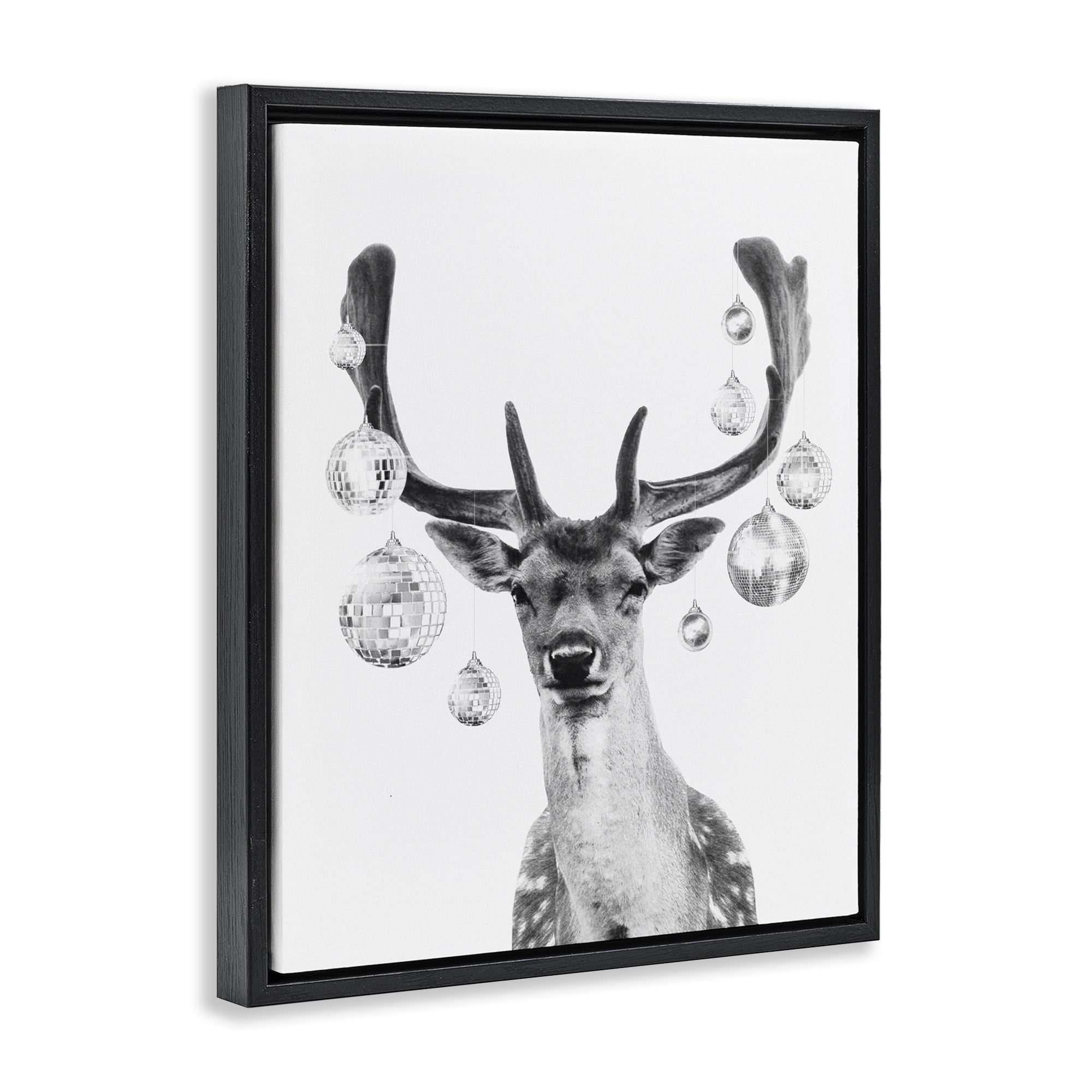 Stupell Industries Disco Balls & Fawn Animals & Insects Painting Black Floater Framed Canvas Art Print Wall Art, 25 x 31