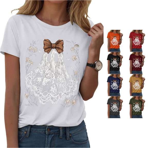 Yuhangmm Womens Halloween Shirts Casual Women T Shirts Sleeveless Round Neck Graphic Print Top for Spring Summer Pairing with Pants White M