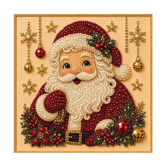 12x12 Inch Christmas Pearl Diamond Painting Kit with Frame, Beginner Adult DIY Bead Art Craft, Holiday Home Wall Decoration Gift