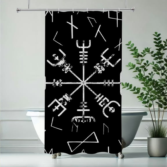 RKSupls Viking Compass Runes Grunge Art Polyester Shower Curtain with Hooks for Chic Elegant Waterproof Shower Curtain Home Bathtub Bathroom Decor
