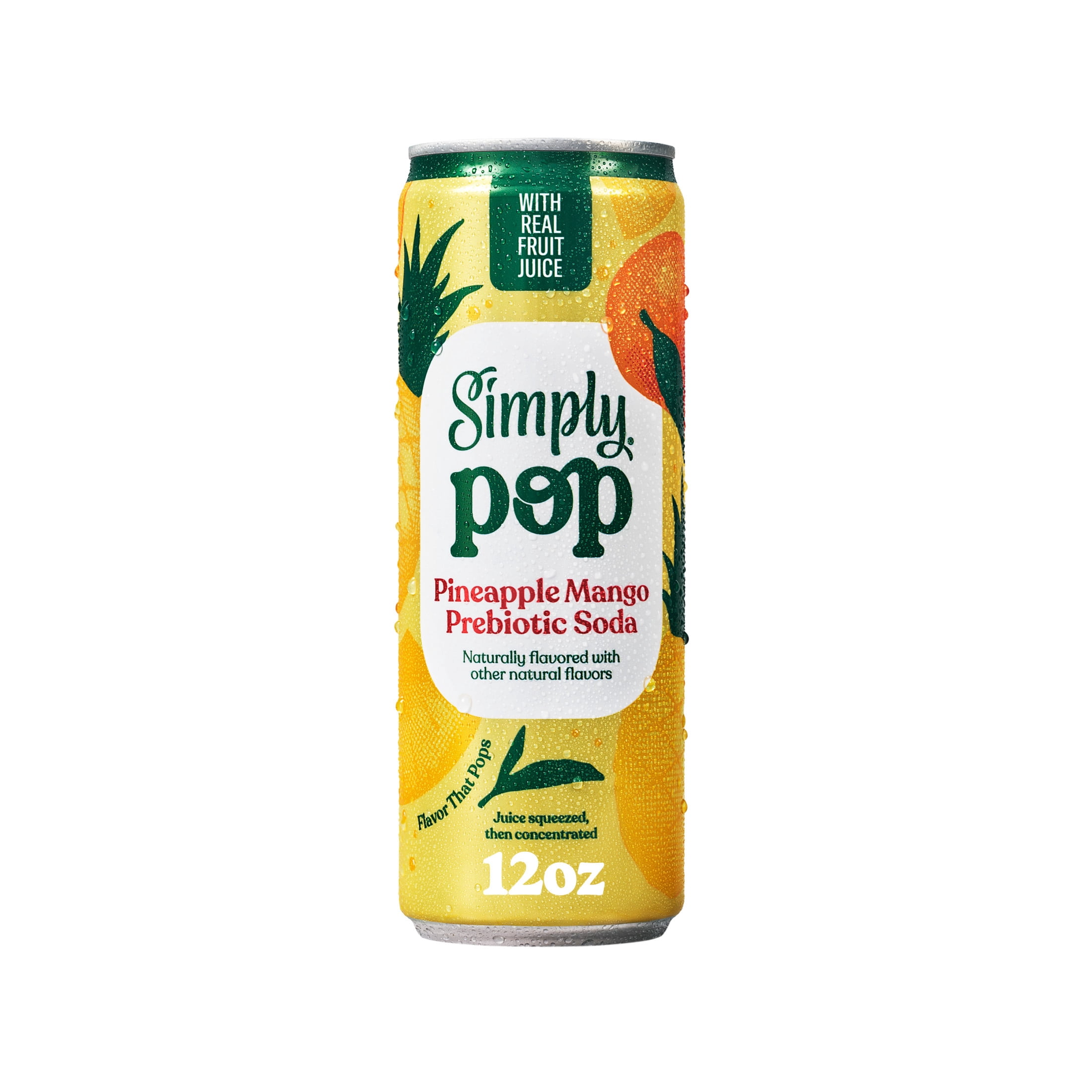 Simply Pop Prebiotic Soda Pineapple Mango Drink, 12 oz. can