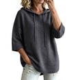 thumbnail image 2 of KHONTS Short Sleeve Hooded Sweaters for Women Plus Size Hoodies Fall Winter Cozy Knitted Drawstring Soft Pullover Tops Grey XXXL, 2 of 4