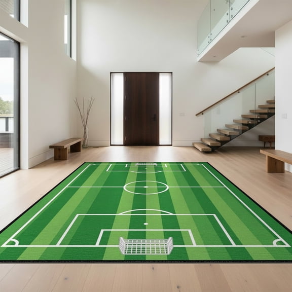 Design&I 8'x10' Washable Area Rug Soccer Football Field Stripes Stadium Markings Ground Motif Door for Dining Room, Large Office, Lounge, Snag-Free