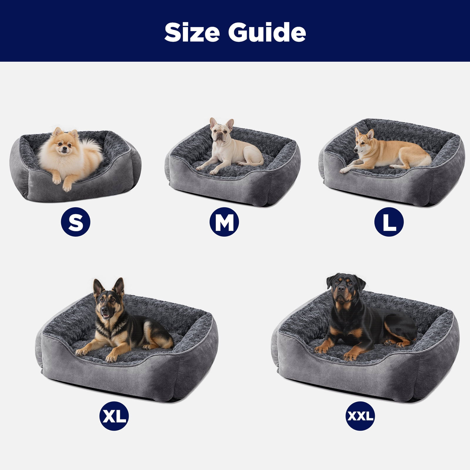 Washable Dog Beds for Small to Medium Dogs, Cat Beds for Indoor Cats, Rectangle Pet Beds with Anti Slip Bottom, Gray, 25"×21"×8"