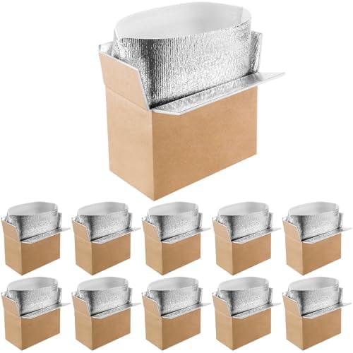 10 Pack Double Insulated Shipping Boxes, Reusable Shipping Box with Aluminum Foil Liner, Thermal Insulation Cold Pack Mailing Boxes with Insulated Bags for Frozen Food, 9.1 x 5.1 x 6.3 Inch$$Office