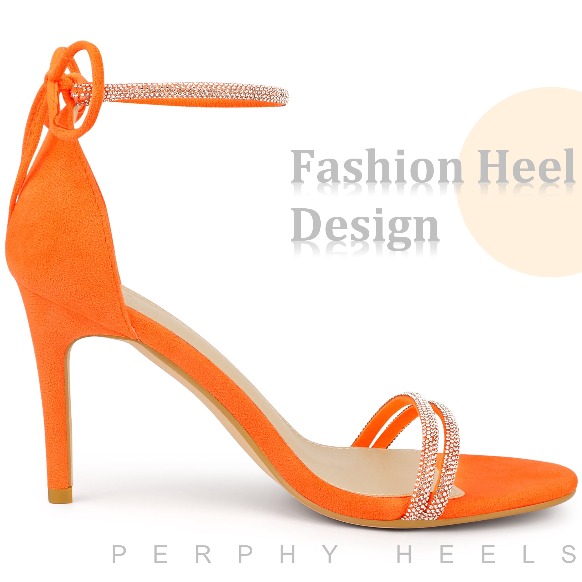 DARING DIVA Women's Ankle-Tie Stiletto Heels Sandals Fluorescent Orange 6