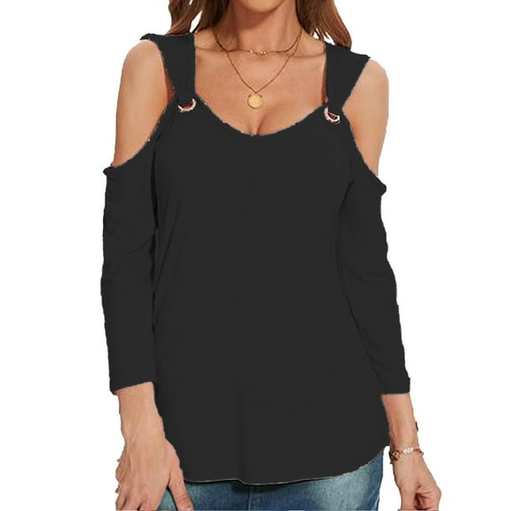 EDFBUYKRS Ribbed Crewneck Tee with Long Sleeves, Women's & Women's Plus L