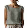 thumbnail image 2 of GERsome Womens Tank Tops Lace Trim Summer Vacation Casual T-Shirts Loose Fit Sleeveless Crew Neck Shirts Gray Size L, 2 of 7