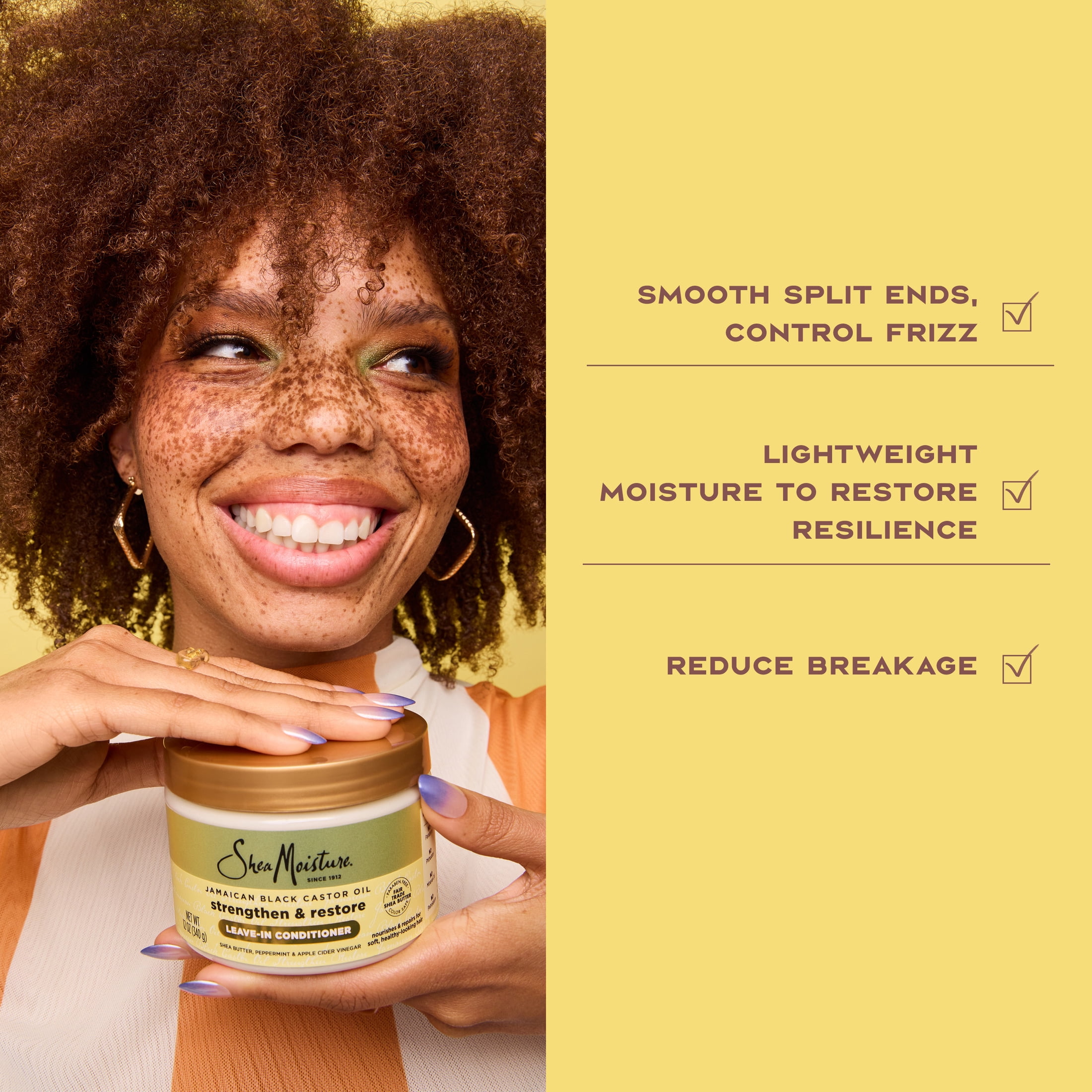 SheaMoisture Leave In Conditioner For Damaged Hair 100% Pure Jamaican Black Castor Oil to Soften and Detangle Hair, 11.5 oz
