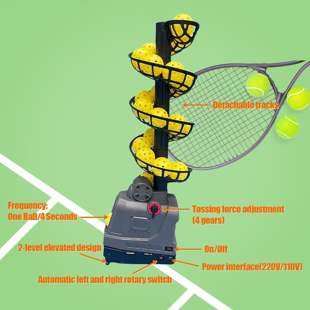 YUEWO Pickleball Machine Tennis Ball Machine Adjustable&Portable Pickleball Launcher with Auto Swing, 3 Angles & 4 Speeds AC/Batteries 26 Pickleballs Capacity