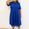 thumbnail image 4 of IROINNID Wedding Guest Dresses for Women Evening Night Party Dress ’s Solid Burnt Flower Hollow Short Sleeve Round-neck Maxi Summer Loose Dress Trendy Formal Dress,Blue, 4 of 7