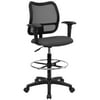 Flash Furniture Elaine Mid-Back Gray Mesh Drafting Chair with Adjustable Arms