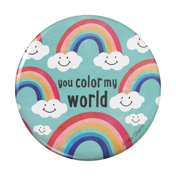 You Color My World Rainbows Happy Clouds Kitchen Refrigerator Locker Button Magnet