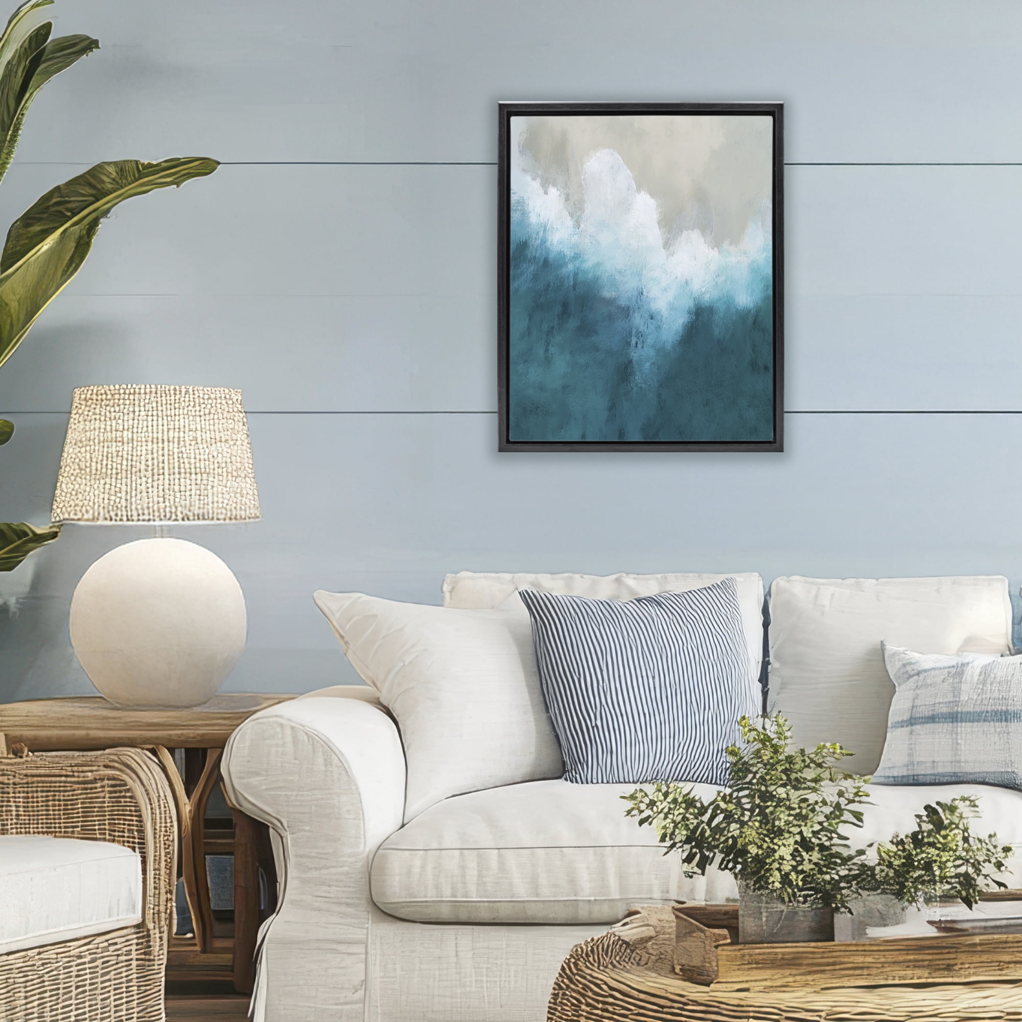 Stupell Industries Aerial Tide Abstraction Black Framed Floater Canvas Wall Art, design by Denise Brown