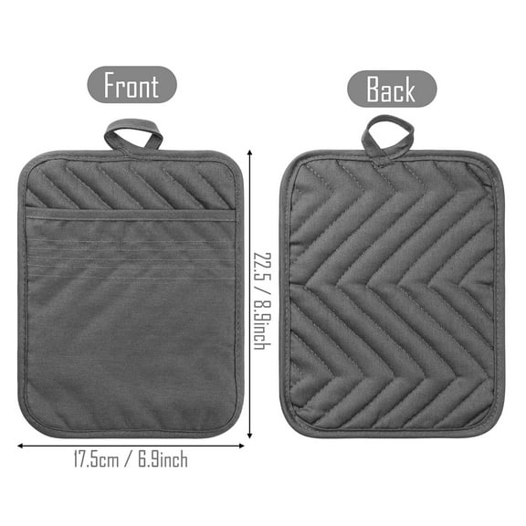 2ooya Potholder with Pocket,Cotton Heat Resistant Pad for Housewarming Gift, 5 Count, Gray
