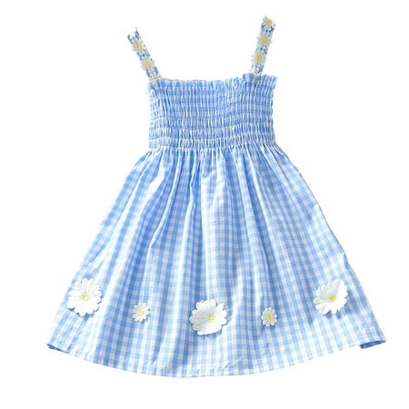 

Chaoren Children Dress Plaid Embroidered Summer Clothing Girls Sleeveless Plaid Dress for Holiday