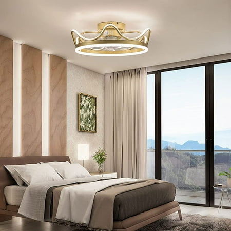 

MONIPA 22 inch Indoor Enclosed Ceiling Fan with Light and Remote Control Invisible Ceiling Fan Pendant Light Dimming Silent Work for Kitchen Living Room Bedroom (Gold)