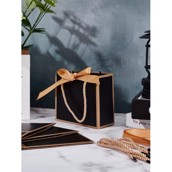 4Pcs Elegant Gift Bags Paper Portable Gift Tote Boxes with Goldenrod Ribbon for Birthday Bridal Shower Bachelorette Party Supplies Gifts Wrapping Wedding Party Supplies Decoration 14x6x12cm