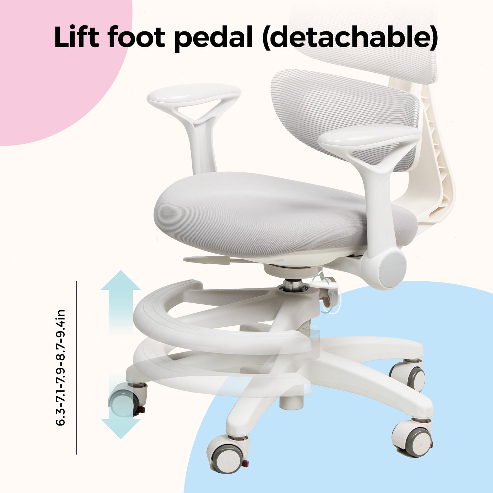 Kids Study Desk Chair, Ergonomic Adjustable Height  Chair for Childer , Swivel Mesh Desk Chair with Wheels, Home Office Chair for Children in Home Bedroom-Includes 2 Free Chair Covers