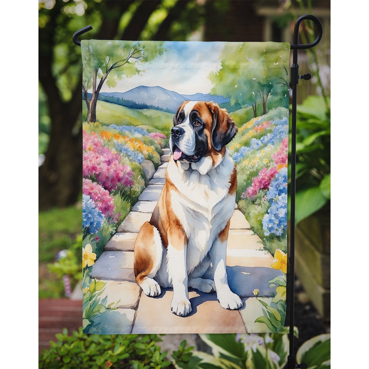 Saint Bernard Spring Path Garden Flag 11.25 in x 15.5 in