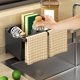 thumbnail image 5 of Organizador de esponja para fregadero de cocina con bandeja de drenaje automático | Soporte de plástico gris para esponjas y cepillos | Barra para toallas, antideslizante, fácil de limpiar |, 5 of 8