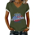 thumbnail image 3 of KDDYLITQ United States 250th Anniversary Shirts for Women American Birthday Printed V Neck Tees Causal Usa Star Stripes Independence T-Shirts Red White Blue Trendy Short Sleeve Blouses Army Green M, 3 of 5