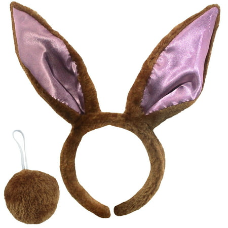 Costume Accessory Set Bunny Rabbit Ears And Tail, Brown, One Size
