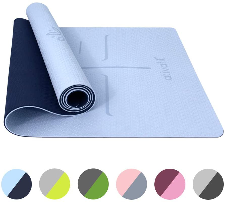 TPE Eco-Friendly Fitness Mat Perfect for Yoga 6mm Thick Workout Mat with Resistance Band SENTUOSI Yoga Mat Non-Slip Exercise Yoga Mat with Body Alignment Lines