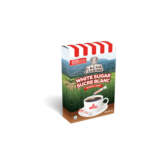 Cache Cuisine White Sugar Pouches, White Cane sugar individually packed in 5g pouches. Each carton contains 100 x 5g
