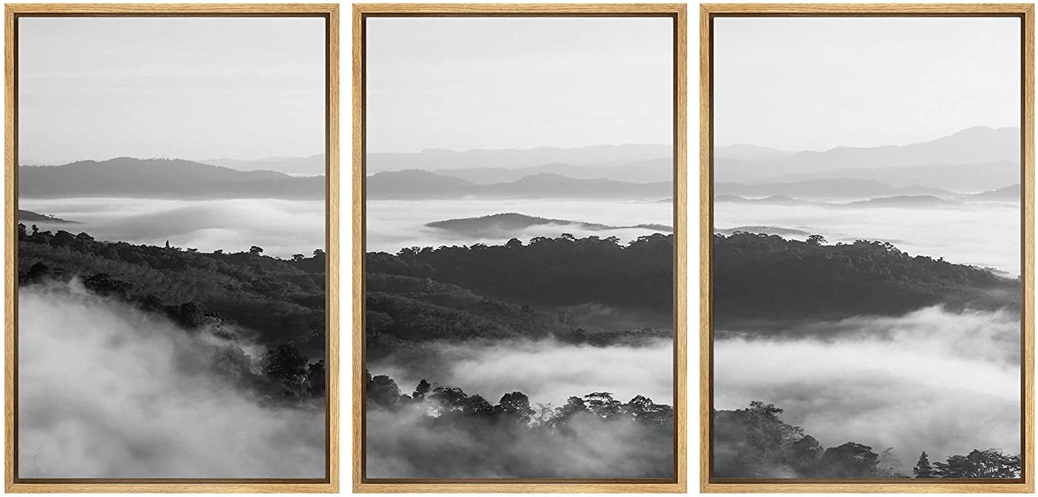IDEA4WALL Framed Canvas Wall Art Foggy Forest and Mountains Landscape ...