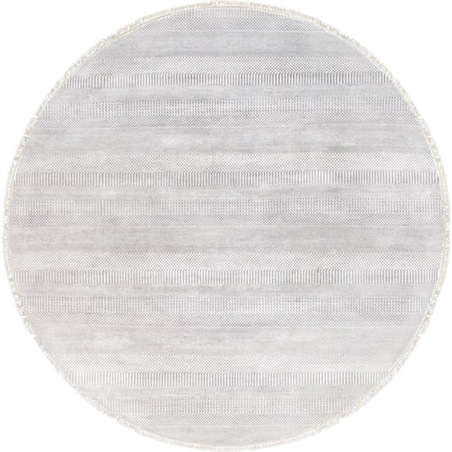 Pasargad 054755 7 ft. 11 in. X 7 ft. 11 in. Transitiona Collection Hand-Knotted Bsilk & Wool Area Rug - Silver