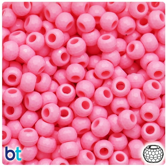 BeadTin Baby Pink Opaque 9mm Faceted Barrel Pony Beads (500pcs)