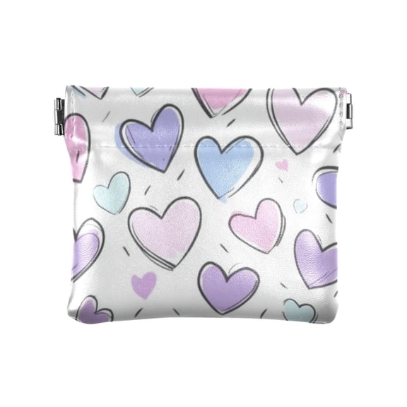 PU Leather Coin Wallet with Snap Closure Clutch Bag Holder Small Wallet Pink and Purple Hearts