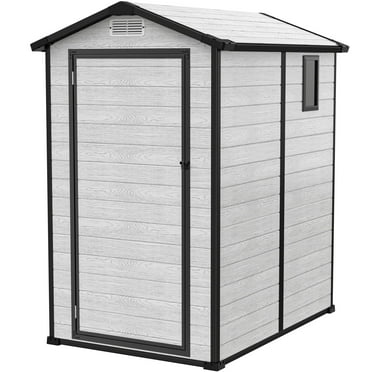 GVDV 6x4ft Outdoor Resin Storage Shed, Plastic Garden Tool Shed with Floor for Lawnmowers/Bicycles/Pool Supplies, Gray