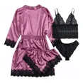 thumbnail image 3 of Conjunto De Pijama De 4 Piezas Para Mujer Con Ribete De Enca, 3 of 7