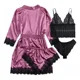 thumbnail image 3 of Conjunto De Pijama De 4 Piezas Para Mujer Con Ribete De Enca, 3 of 7