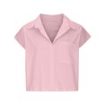 thumbnail image 4 of Pompotops Mode Femme Décontracté Blouse Unie à Poche Manches Courtes Col Rabattu Hauts Blouse Liquidation, 4 of 6