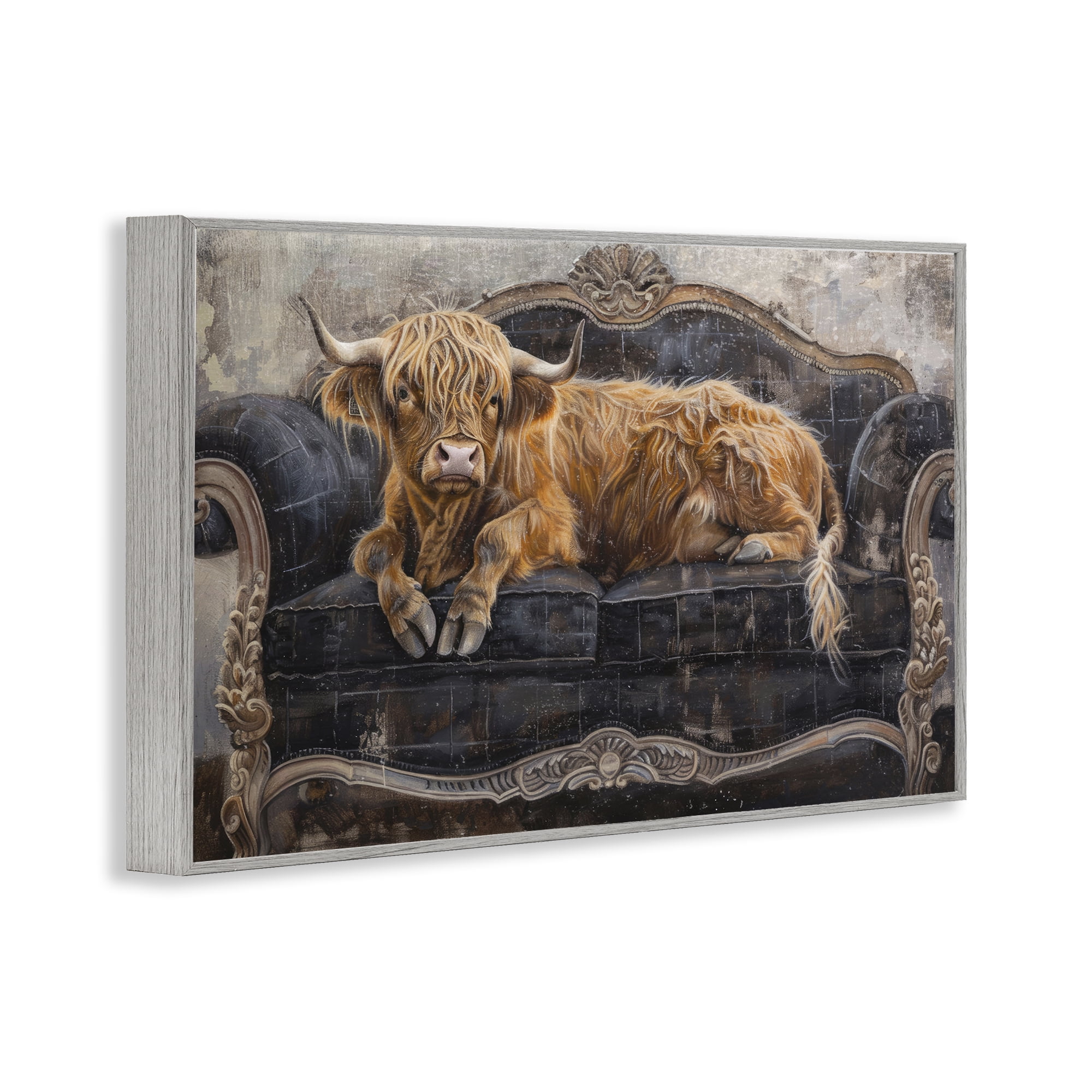 Stupell Industries Cozy Couch Highland Cow Gray Framed Giclee Art, design by Tina LeCour